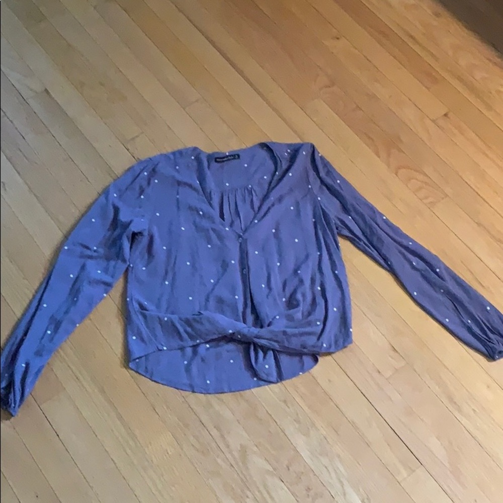 Heather Colored Blouse with white Polka Dots
